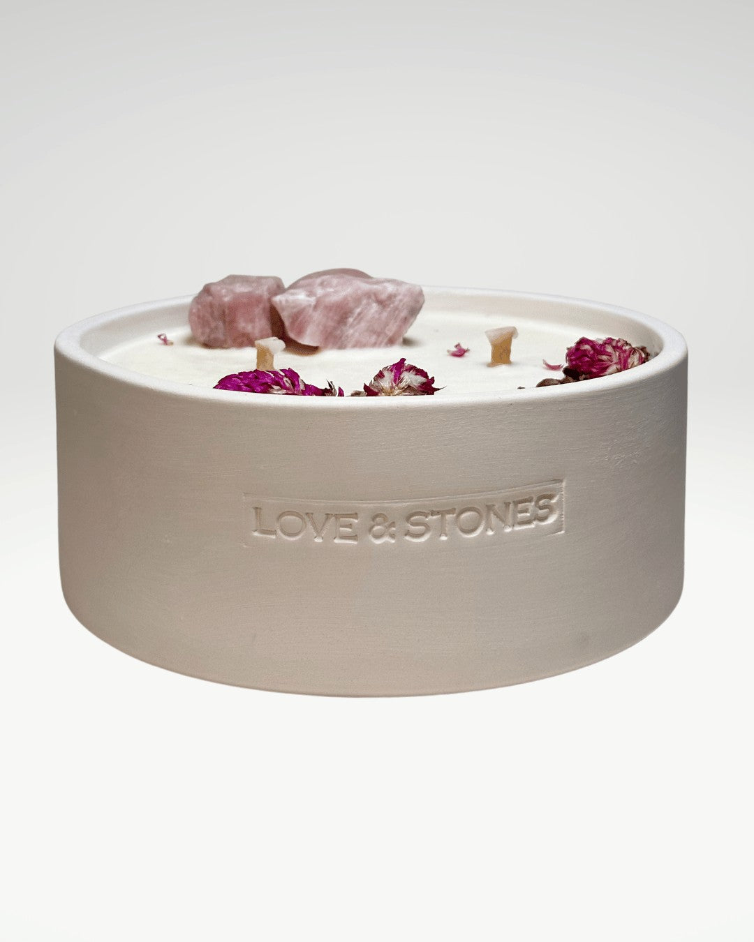 "SPIRIT WAVE" CANDELA DA ESTERNO INFUSA CON CRISTALLO DI QUARZO ROSA - Love&Stones