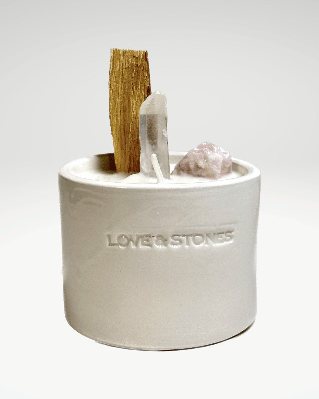 "LOVE INTENTION" CANDELA CON PALO SANTO E QUARZO ROSA - LOVE&STONES