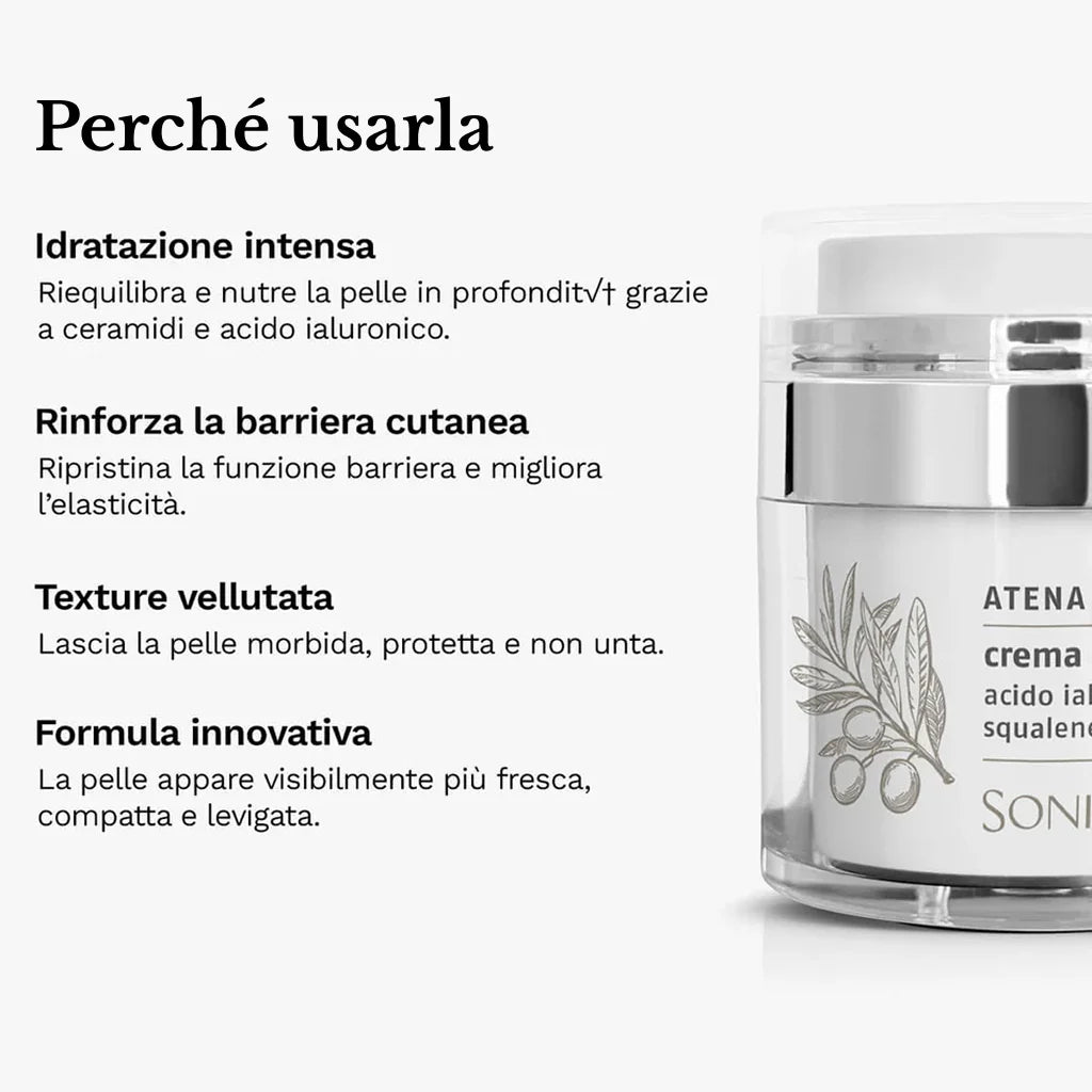 ATENA Crema viso idratante con acido ialuronico, squalene e ceramidi 50ml