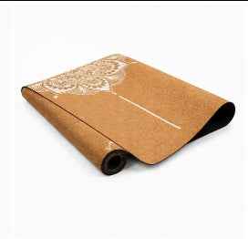 Tappetino yoga YOGAESSENTIAL  in sughero con disegno Mandala Bianco e logo