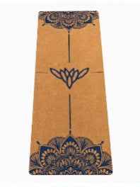Tappetino yoga YOGAESSENTIAL  in sughero con disegno Mandala BLU e logo
