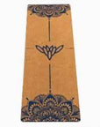 Tappetino yoga YOGAESSENTIAL  in sughero con disegno Mandala BLU e logo