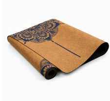 Tappetino yoga YOGAESSENTIAL  in sughero con disegno Mandala BLU e logo