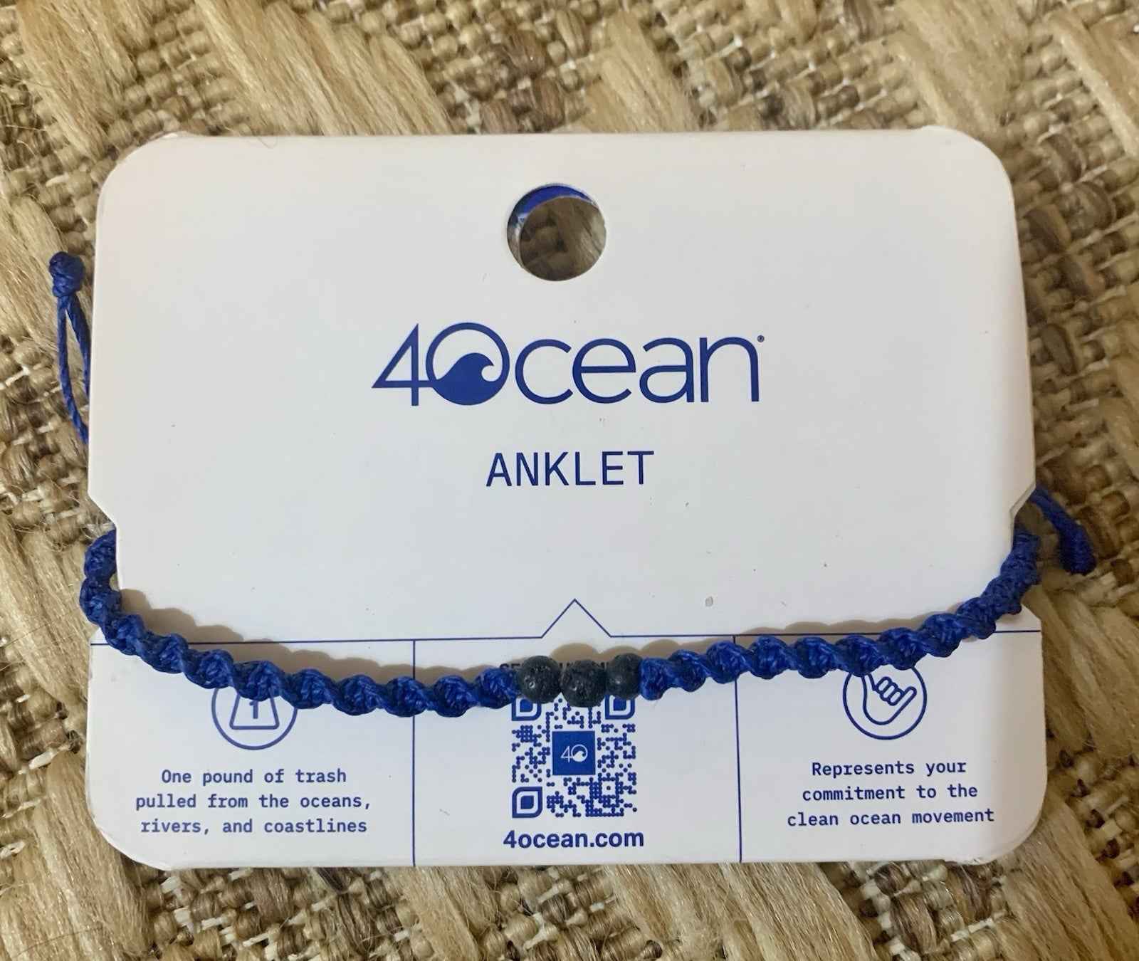 Lava Stone, Braided, Anklet Signature Blue